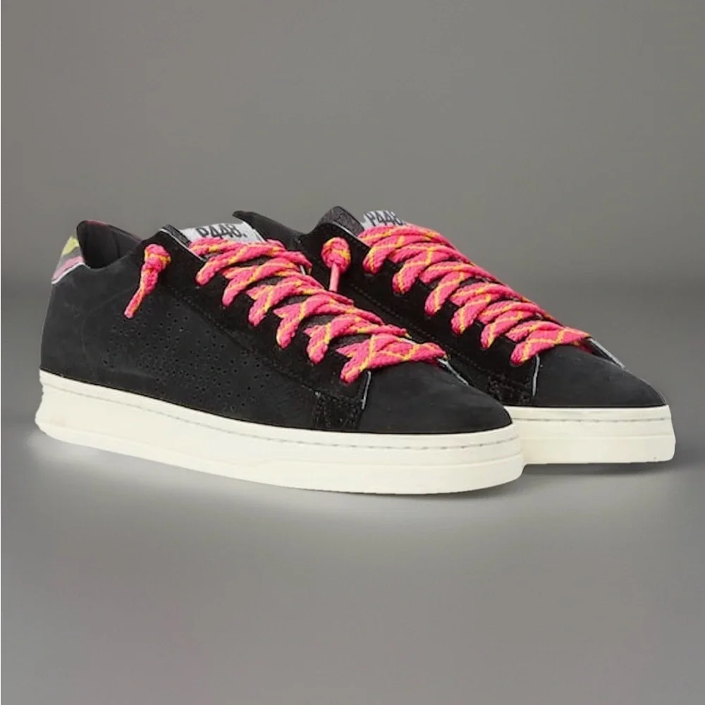 P448 Womens Jack Low Top Sneaker in Black/Leo Pink Glitter Shoes EU 42 US 10.5 - Picture 1 of 11